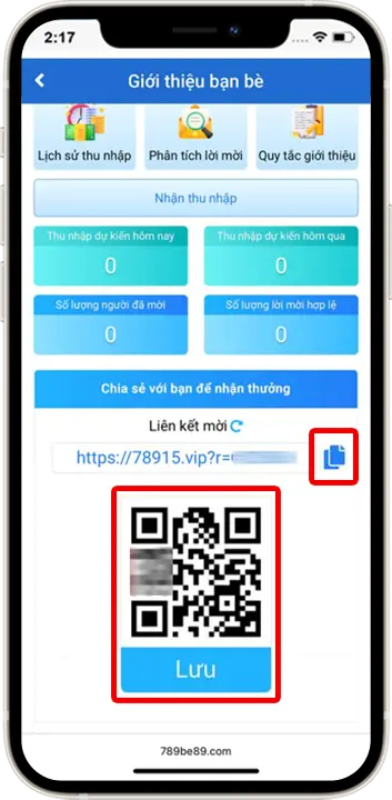 Bước 2: Trong mục Giới thiệu bạn bè, bạn sẽ thấy link giới thiệu và mã QR. Chỉ cần sao chép link hoặc quét/copy mã QR rồi gửi cho bạn bè.